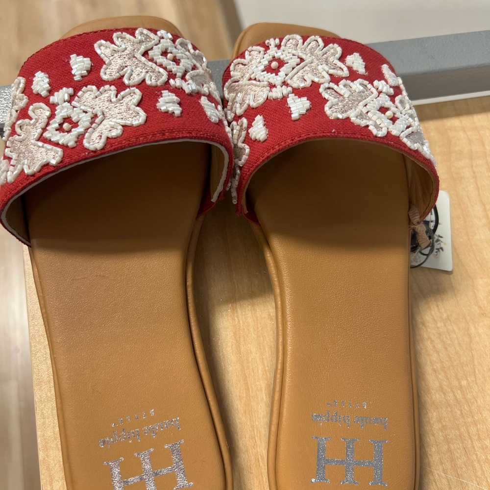 Haute Hippie Red and White Embellished Sandals